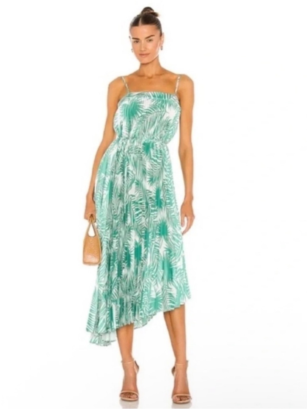 Milly Irene Asymmetrical Pleated Palm Dress